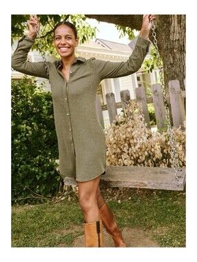 FAHERTY Legend Sweater Dress Women’s XS Melange Twill Green Preppy Soft Buttons